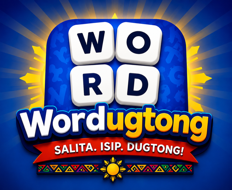 Wordugtong logo — WORD letter tiles with the tagline Salita. Isip. Dugtong!
